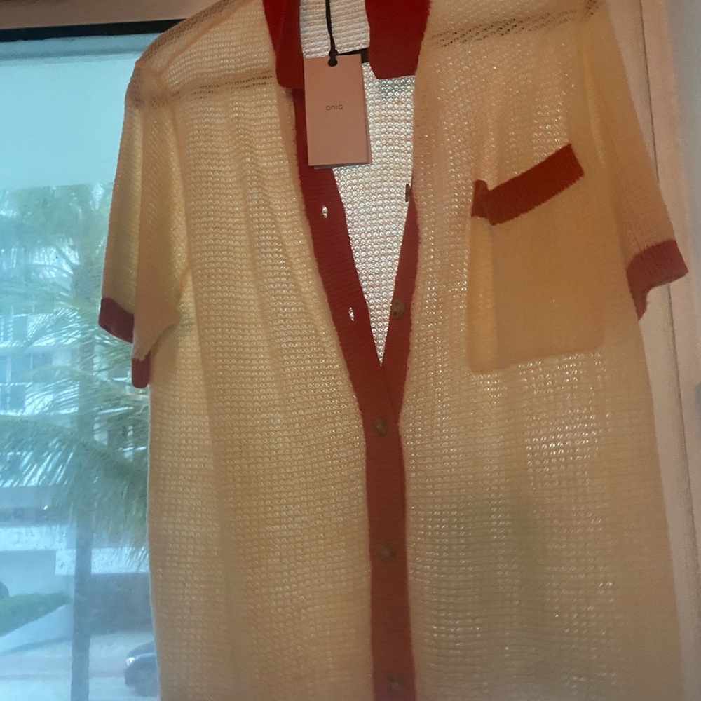 Onia Cream and Red Button Down Shirt